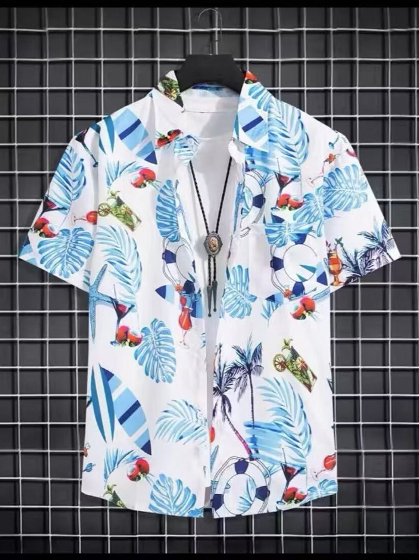 Men's Hawaiian Floral Short Sleeve Vacation Couple Shirt