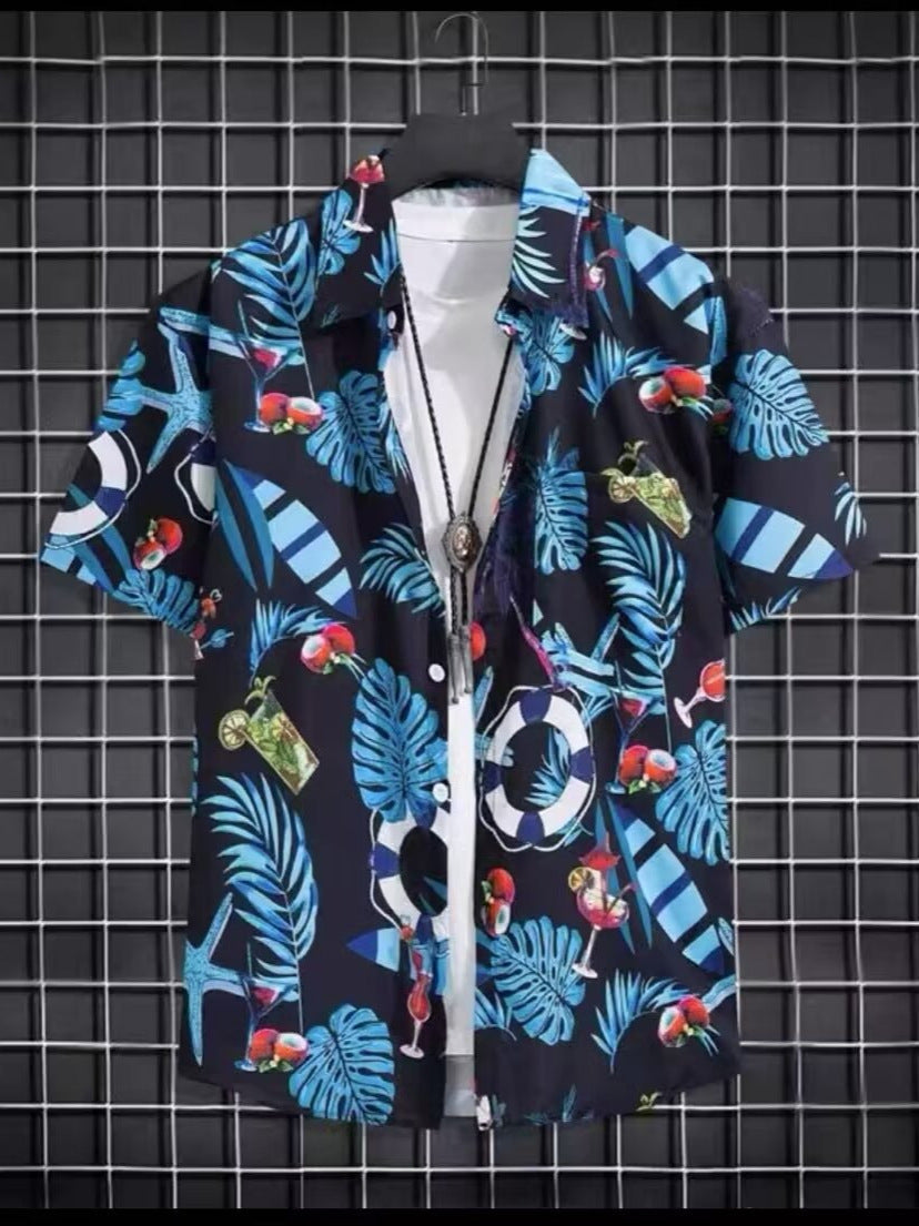 Men's Hawaiian Floral Short Sleeve Vacation Couple Shirt
