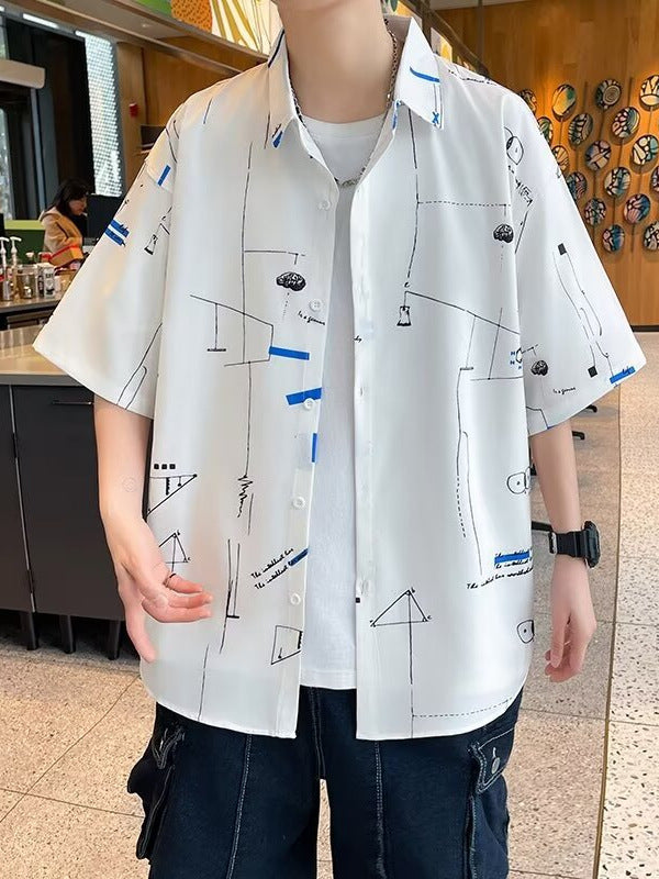 Men's Hong Kong Style Hawaiian Floral Short Sleeve Casual Shirt
