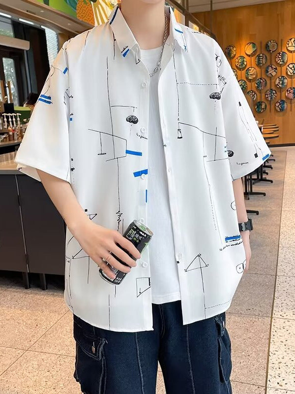 Men's Hong Kong Style Hawaiian Floral Short Sleeve Casual Shirt