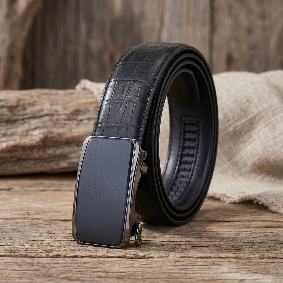 Men's Genuine Leather Crocodile Pattern Automatic Buckle Belt