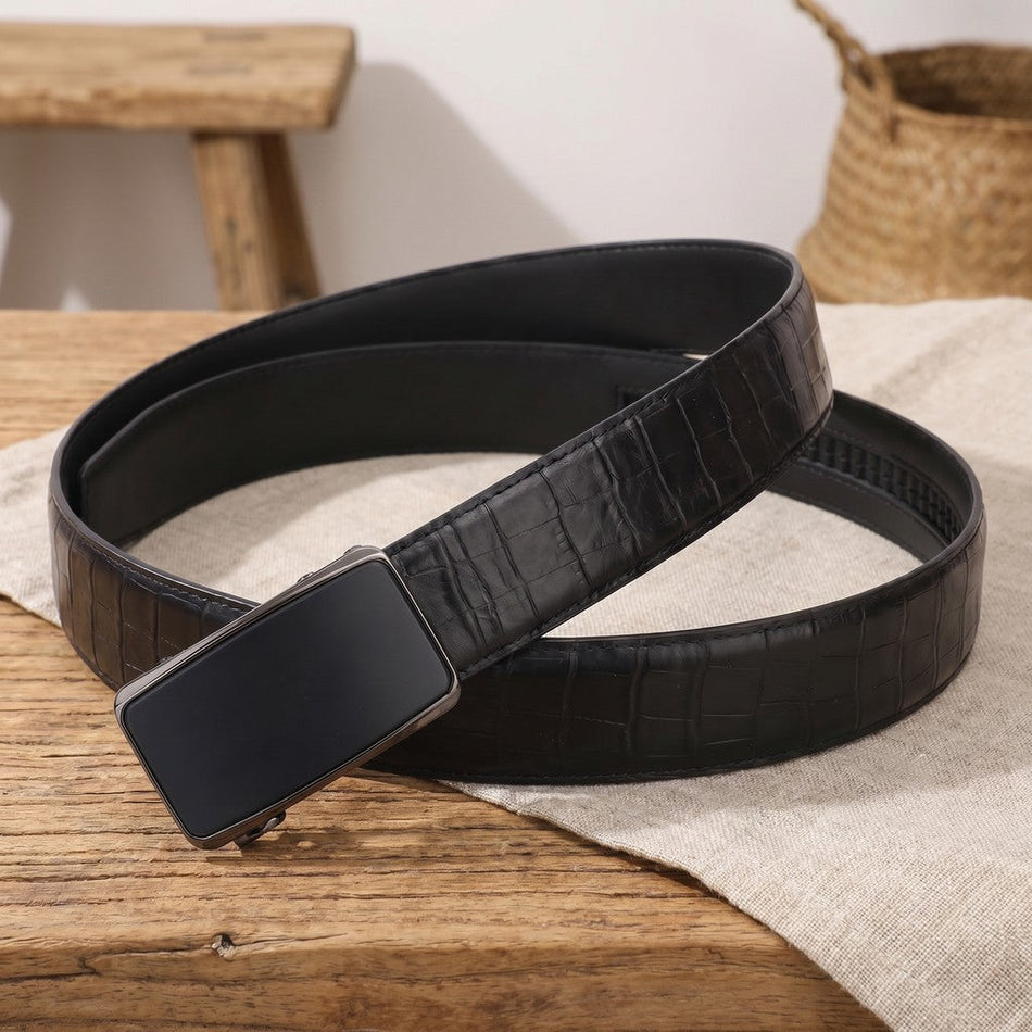 Men's Genuine Leather Crocodile Pattern Automatic Buckle Belt