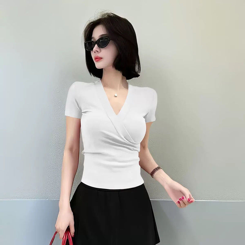 Women's Slim Fit V-Neck Short Sleeve Cotton Blend T-Shirt
