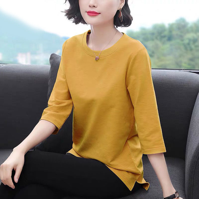 Women's Loose Fit Crew Neck Three-Quarter Sleeve Casual T-Shirt
