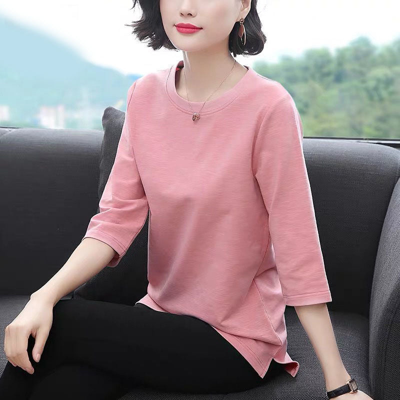 Women's Loose Fit Crew Neck Three-Quarter Sleeve Casual T-Shirt