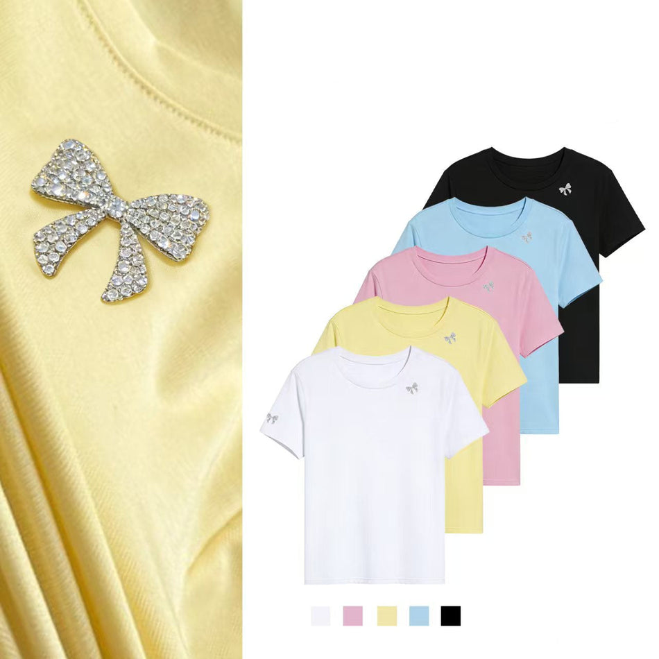 Women's Rhinestone Butterfly Round Neck Short Sleeve T-Shirt