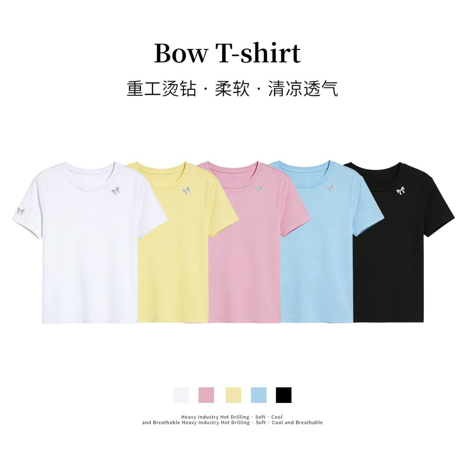 Women's Rhinestone Butterfly Round Neck Short Sleeve T-Shirt
