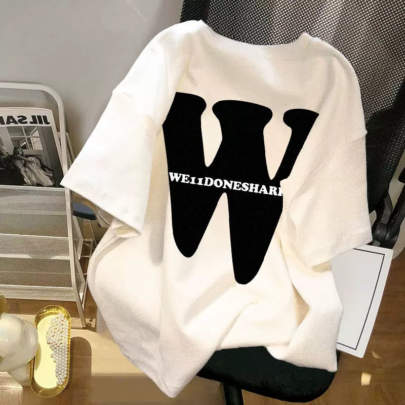 Women's Oversized Loose Fit Printed Crew Neck T-Shirt