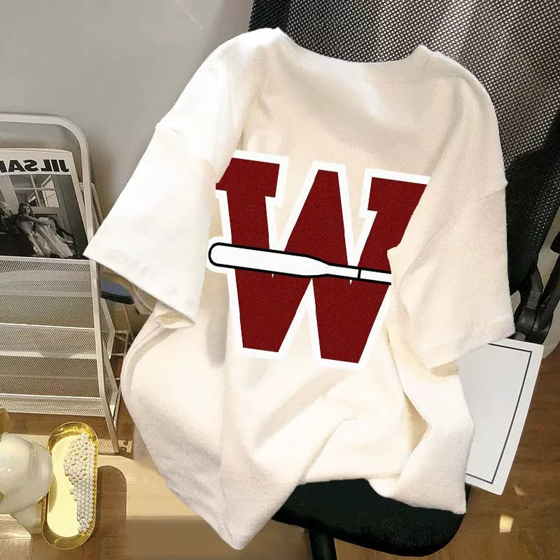 Women's Oversized Loose Fit Printed Crew Neck T-Shirt