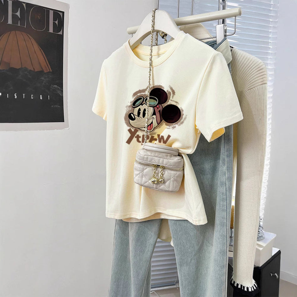 Women's Cartoon Print Loose Fit Crew Neck Short Sleeve T-Shirt
