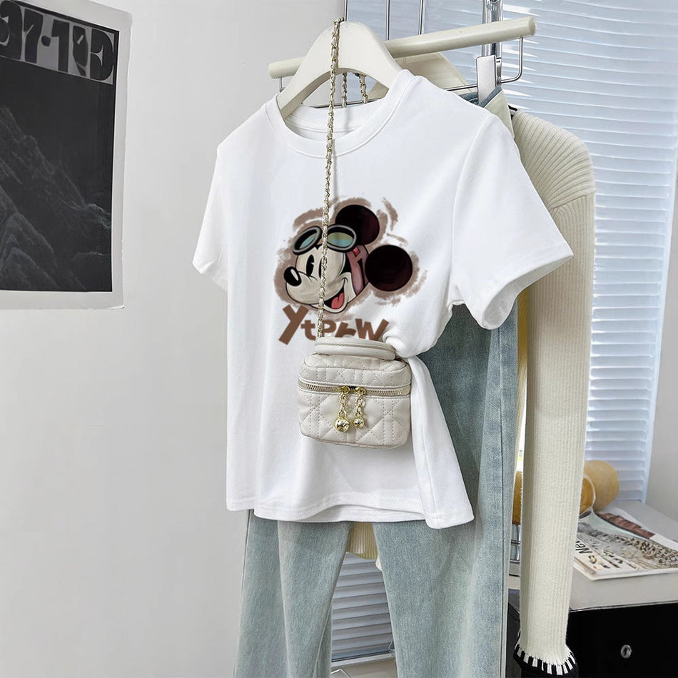 Women's Cartoon Print Loose Fit Crew Neck Short Sleeve T-Shirt