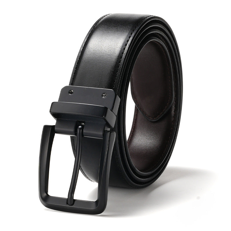 Men's Genuine Leather Reversible Rotating Pin Buckle Belt