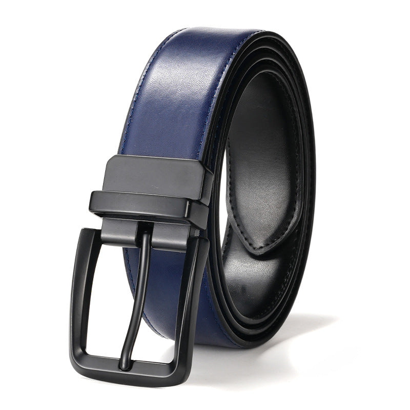 Men's Genuine Leather Reversible Rotating Pin Buckle Belt