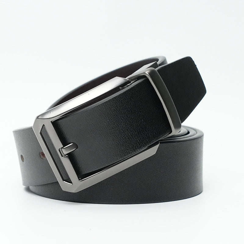 Men's Reversible Cowhide Pin Buckle Rotating Casual Leather Belt
