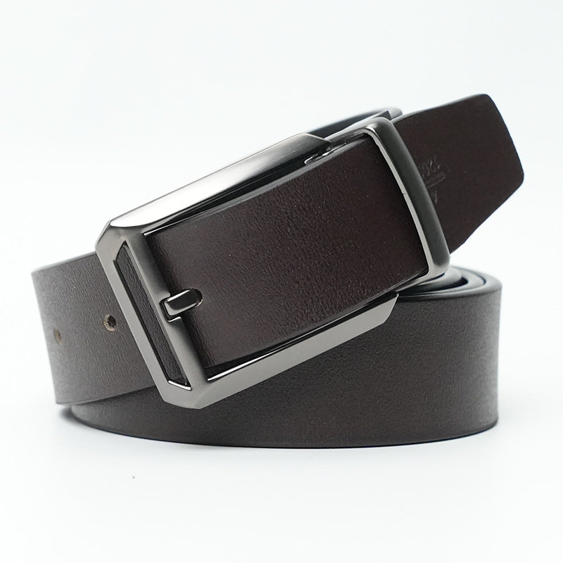 Men's Reversible Cowhide Pin Buckle Rotating Casual Leather Belt