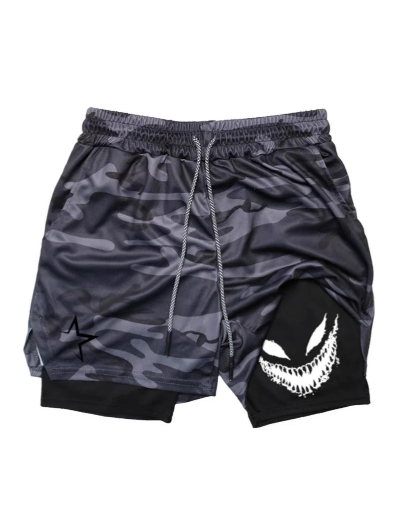 Men's Double Layer Fitness Sports Shorts with Towel Loop