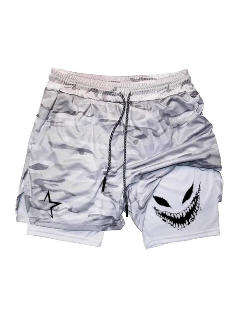 Men's Double Layer Fitness Sports Shorts with Towel Loop