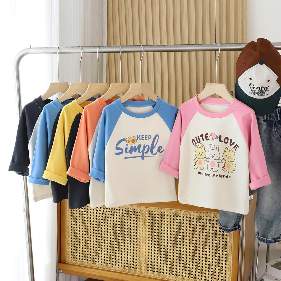 Kids Plush Long Sleeve Cartoon T-Shirt Warm Casual Top