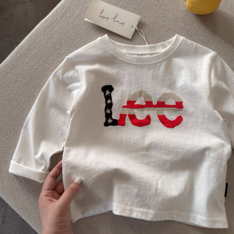 Kids Pure Cotton Long Sleeve T-Shirt Casual Crew Neck Top