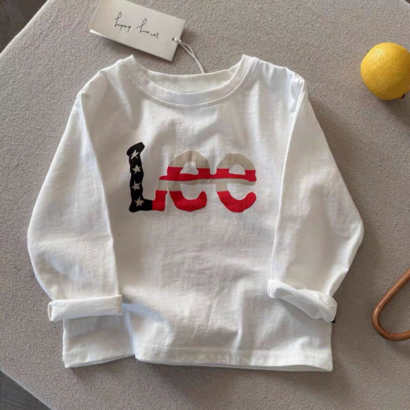 Kids Pure Cotton Long Sleeve T-Shirt Casual Crew Neck Top