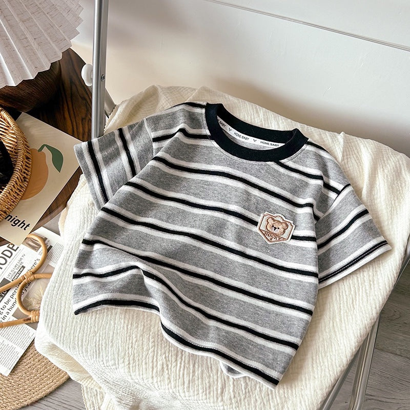 Kids Striped Short Sleeve T-Shirt Cotton Blend Casual Top