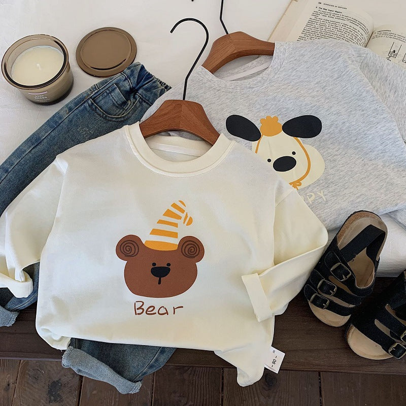 Kids Pure Cotton Long Sleeve Cartoon T-Shirt Casual Top
