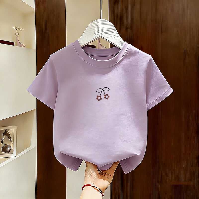 Girls Pure Cotton Short Sleeve T-Shirt Breathable Summer Top