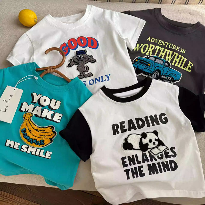 Kids Pure Cotton Cartoon T-Shirt Soft Breathable Summer Top