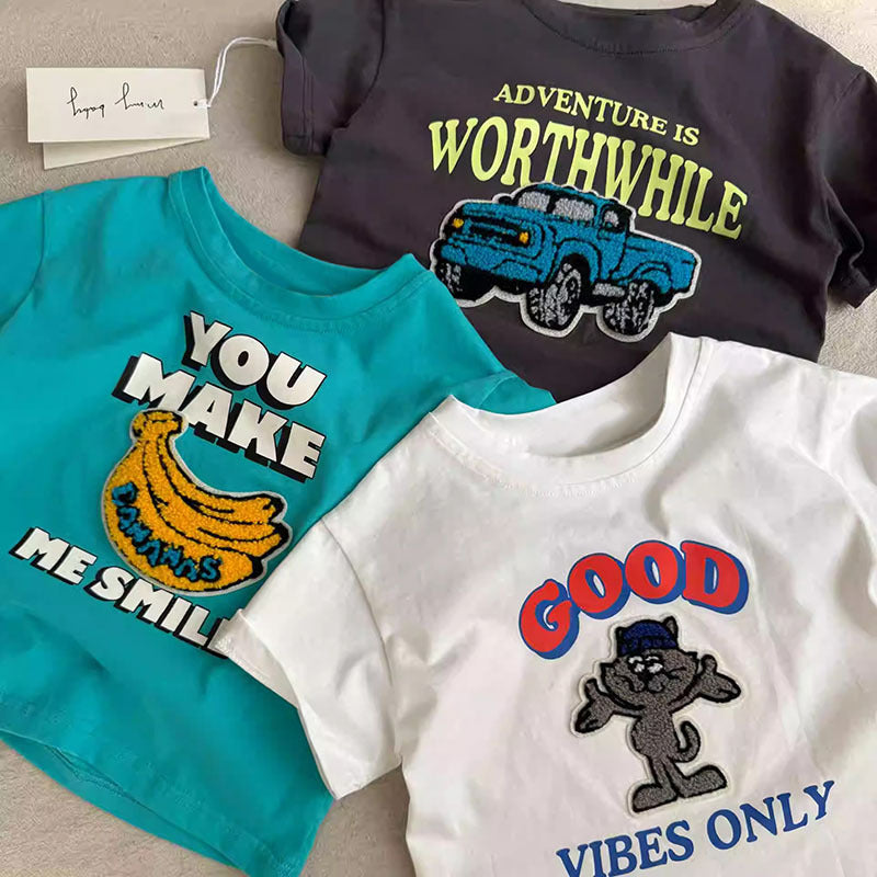 Kids Pure Cotton Cartoon T-Shirt Soft Breathable Summer Top