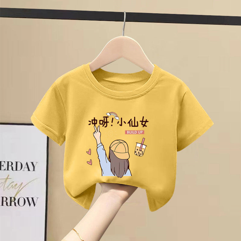Girls Cartoon Cotton T-Shirt Soft Breathable Summer Top