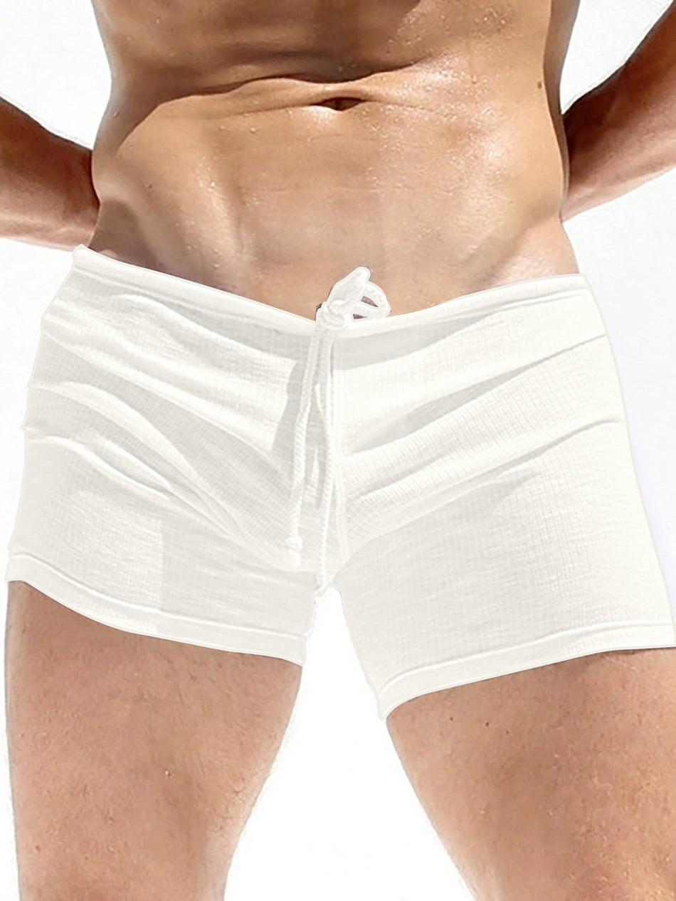 Men's Drawstring Knit Beach Sports Shorts Solid Color