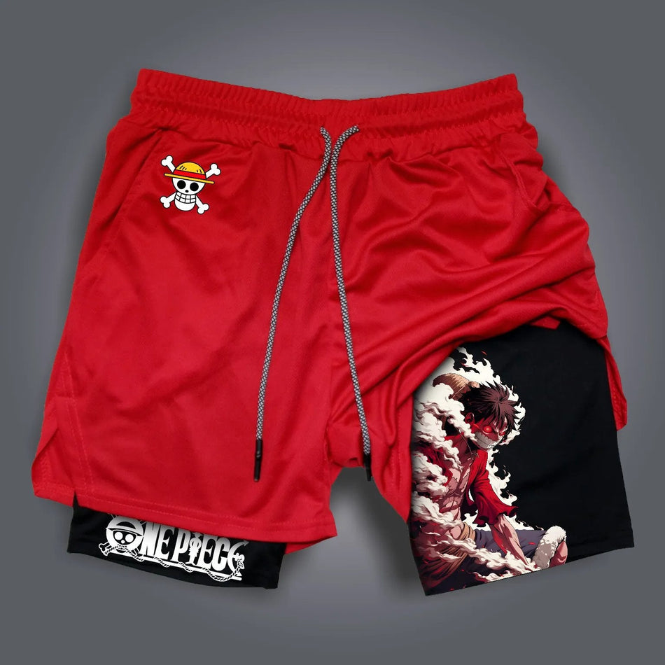 Men's 3D Print Double Layer Fitness Beach Sports Shorts