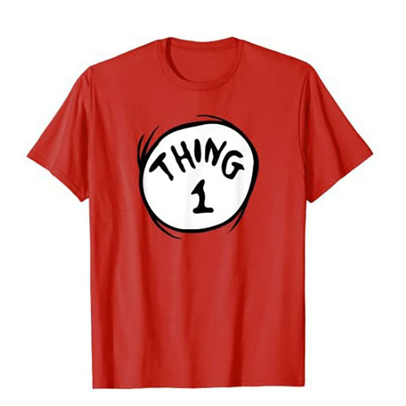 Thing 1 Thing 2 Print Red Short Sleeve T-Shirt for Men
