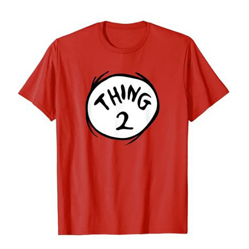 Thing 1 Thing 2 Print Red Short Sleeve T-Shirt for Men