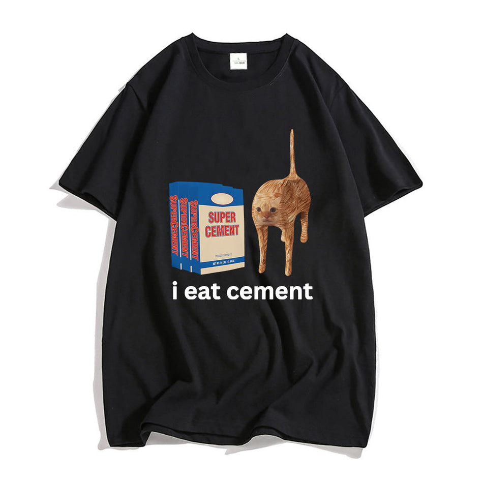 I Eat Cement Funny Cat Graphic Summer Short Sleeve T-Shirt