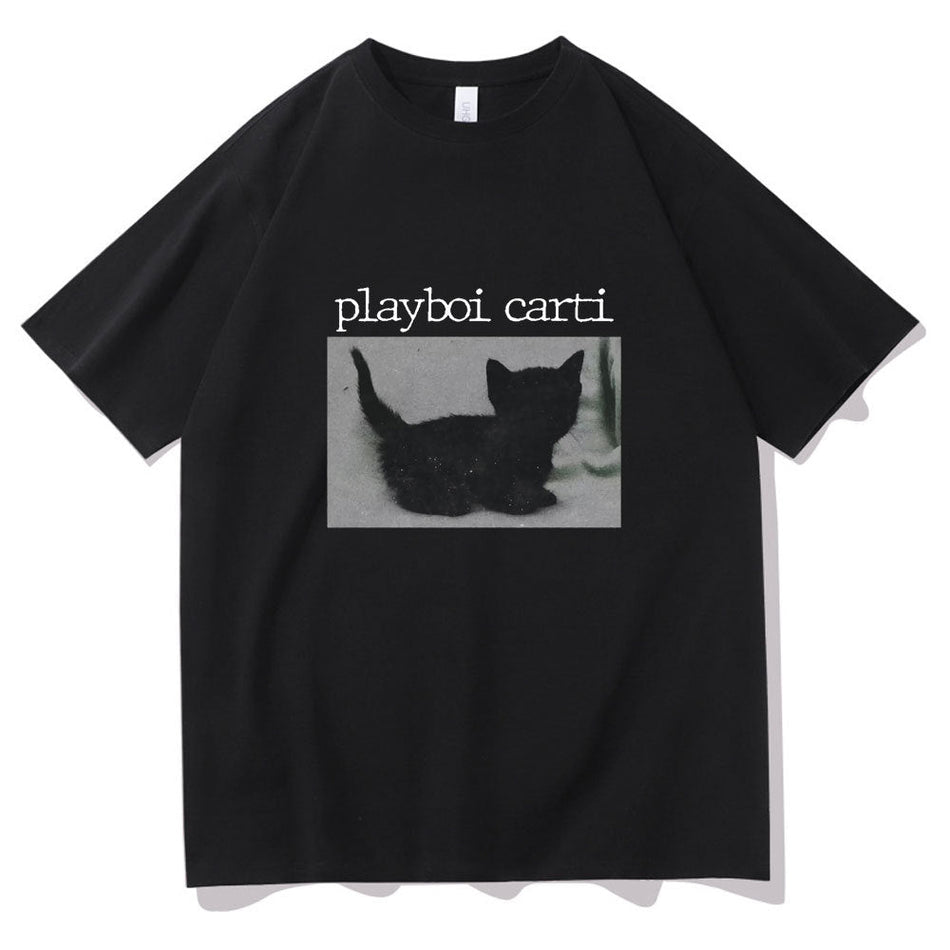Playboi Carti Oversized Hip Hop Cat Print Unisex T-Shirt