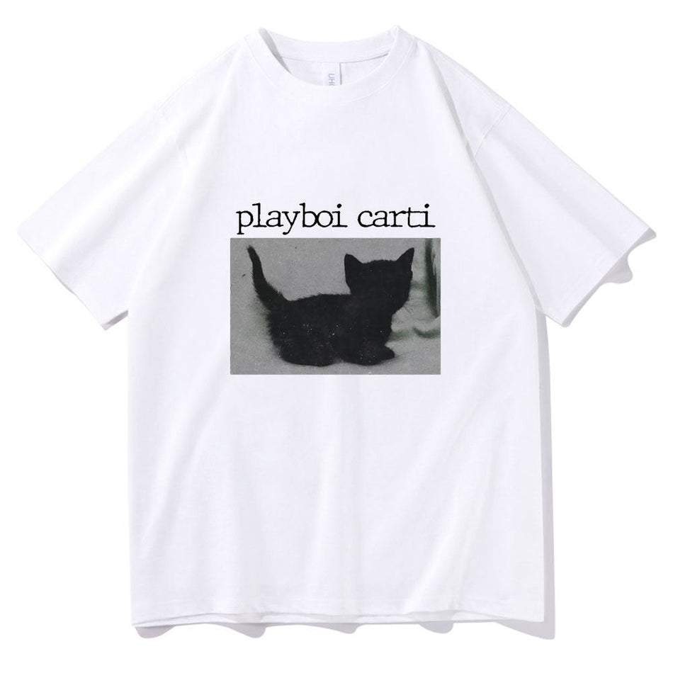 Playboi Carti Oversized Hip Hop Cat Print Unisex T-Shirt