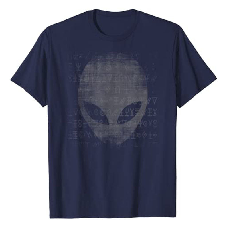 Alien Head UFO Symbols Space Graphic Men's  Cotton T-Shirt