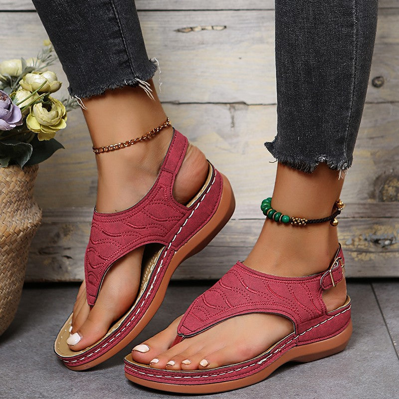 Women's Wedge Platform Round Toe Sandals with Contrast Stitching