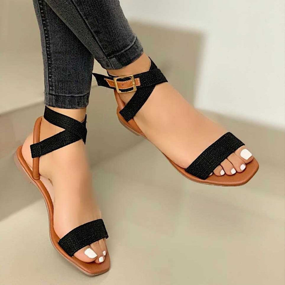 Women's One-Strap Buckle Flat Casual Sandals Plus Size 40–43
