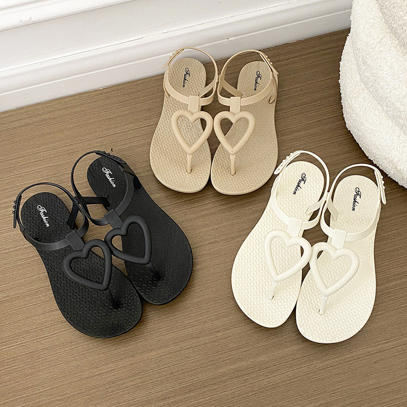 Women's Heart Design Flip Flops Flat Non Slip Beach Sandals