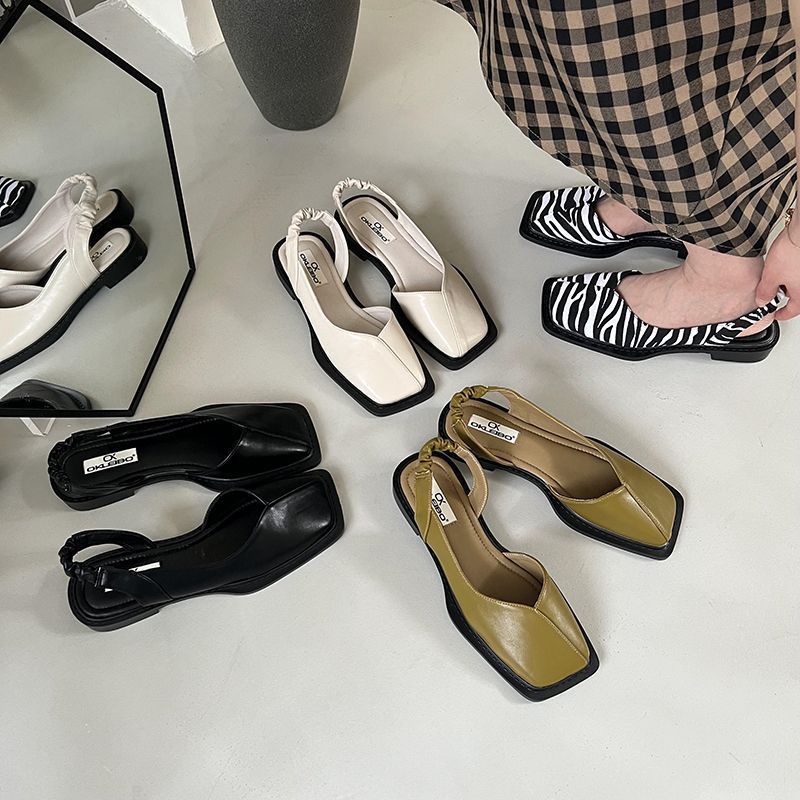 Women's Square Toe Flat Sandals French Retro Casual Summer Style