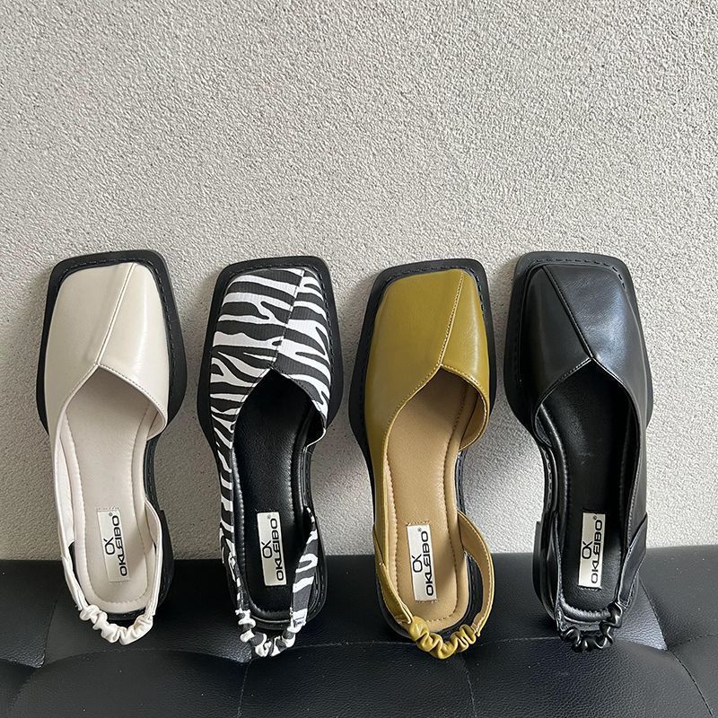 Women's Square Toe Flat Sandals French Retro Casual Summer Style