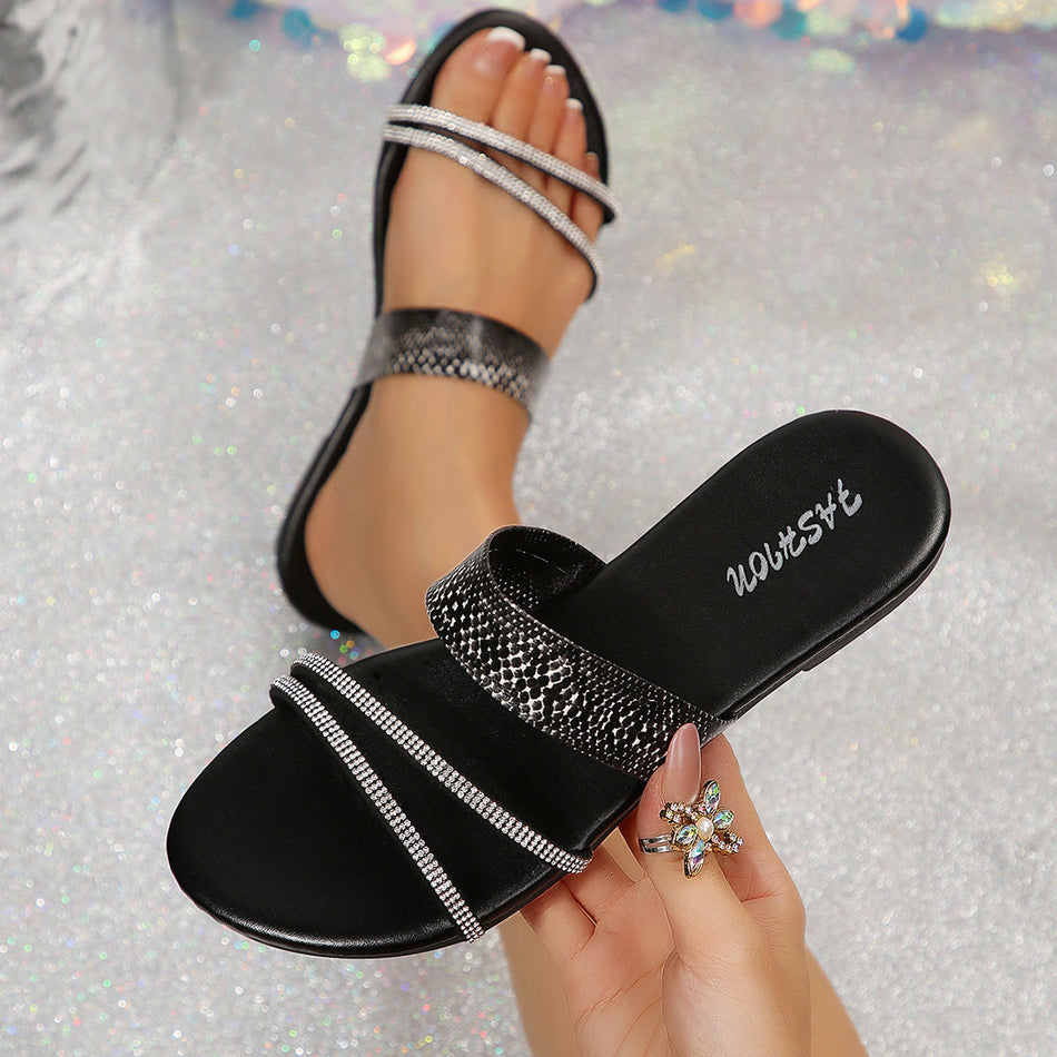Women's Python Print Round Toe Flat Sandals Versatile Casual