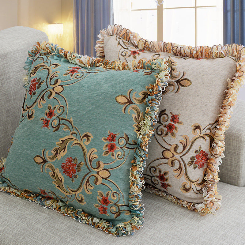 European Style Floral Cushion Cover with Invisible Zipper