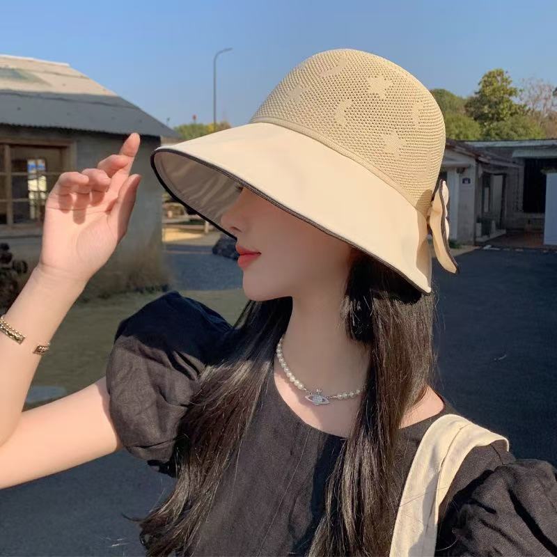 Women's Bow Knot Wide Brim Fisherman Hat UV Protection Summer