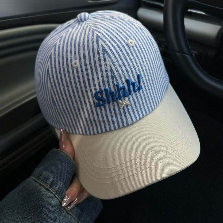 Women's Striped Embroidery Duckbill Baseball Cap Large Size