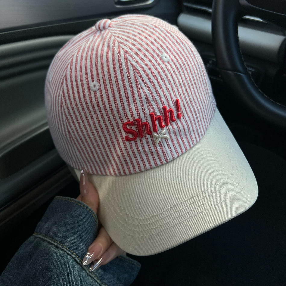 Women's Striped Embroidery Duckbill Baseball Cap Large Size