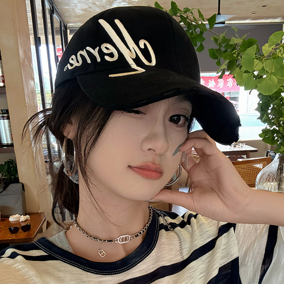 Women's Embroidered Baseball Cap Korean Style Front Peaked Sun