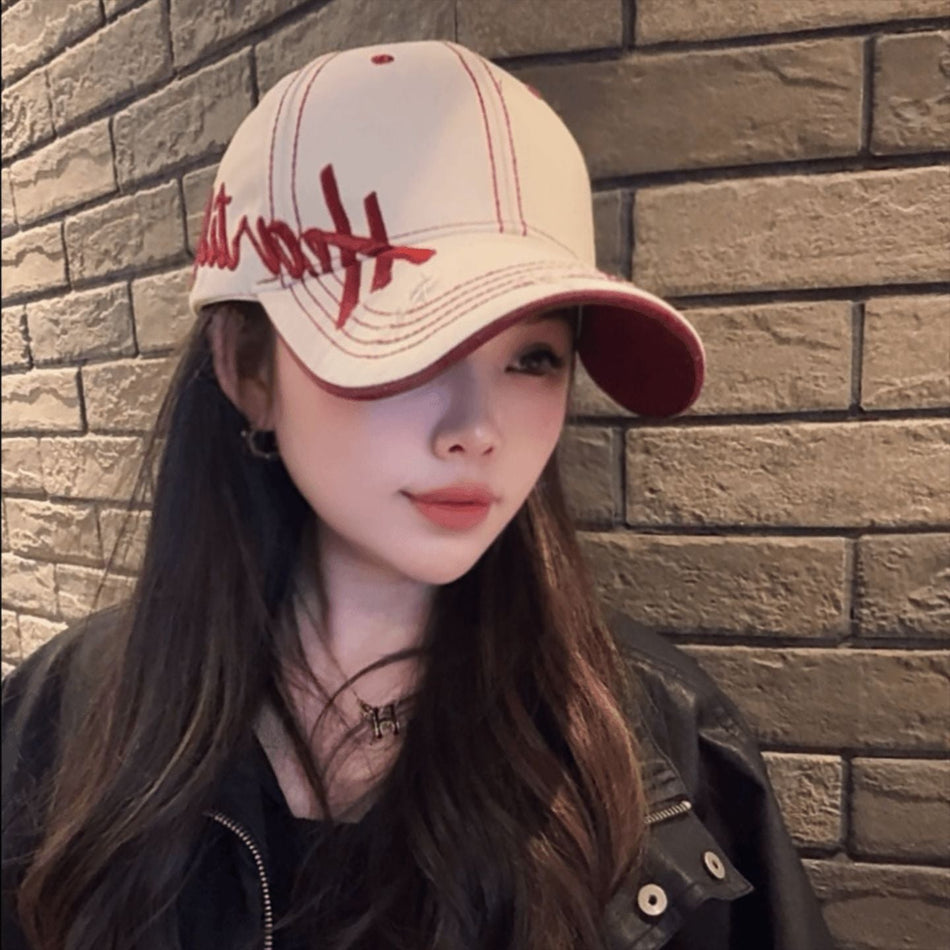 Women's 3D Letter Embroidered Baseball Cap Korean Style Large Fit